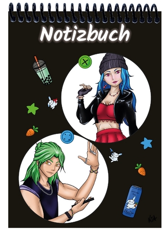 A 4 Notizblock Manga Quinn und Enora, schwarz, liniert