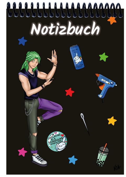 A 5 Notizblock Manga Quinn, schwarz, kariert - 