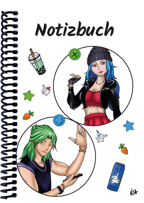A 4 Notizbuch Manga Quinn und Enora, wei&szlig;, kariert - 
