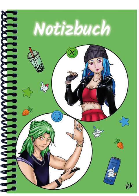 A 5 Notizbuch Manga Quinn und Enora, gr&uuml;n, liniert - 