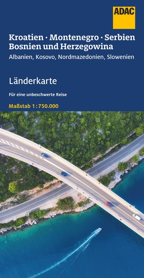 ADAC L&auml;nderkarte Kroatien, Montenegro, Serbien, Bosnien u. Herzegowina 1:750.000