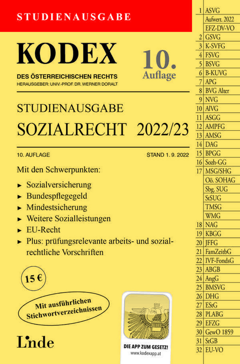 KODEX Studienausgabe Sozialrecht 2022/23 - Elisabeth Brameshuber
