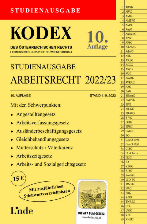 KODEX Studienausgabe Arbeitsrecht 2022/23 - Gerda Ercher-Lederer, Edda Stech