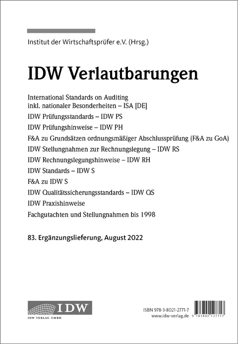 IDW, 83. Erg.-Lief. IDW Verlautbarungen August 2022