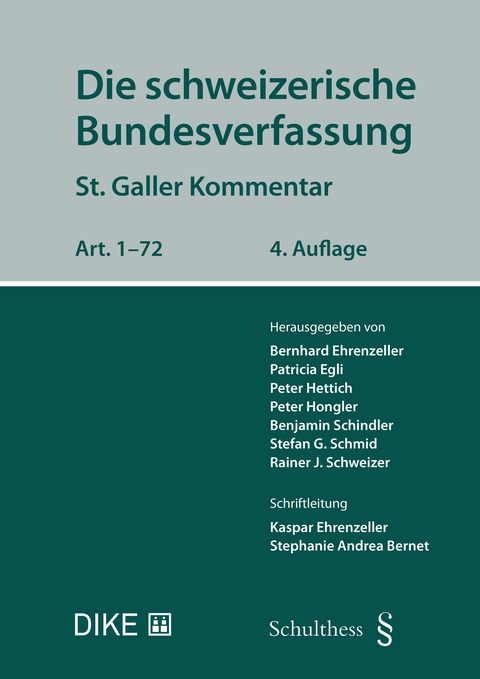 Die schweizerische Bundesverfassung - Cipriano Alvarez, Vincent Augustin, Phil Baumann, Stephanie Bernet, Michael Besson, Michael Beusch, Giovanni Biaggini, Corsin Bisaz, Severin Bischof, Rafael Br&auml;gger, Stephan Breitenmoser, Florian Brunner, Stephan C. Brunner, Denise Buser, Andrea Caroni, Luzius Cavelti, Federica De Rossa Gisimundo, Oliver Diggelmann, Eva Druey, Patricia Egli, Bernhard Ehrenzeller, Kaspar Ehrenzeller, Christoph Errass, Bardo Fassbender, Christoph Frei, Thomas G&auml;chter, Claudia Geiger, Thomas Geiser, Andreas Glaser, Christoph-Beat Graber, Martin Graf, Felix Hafner, Julia H&auml;nni, Daniel M. H&auml;usermann, Peter Hettich, Peter Hongler, Marc H&uuml;rzeler, Ralf Imstepf, Tobias Jaag, Reto Jacobs, Regula K&auml;gi-Diener, Andreas Kellerhals, Ueli Kieser, Andreas Kley, Matthias Kradolfer, Peter Kuratli, Hardy Landolt, Lorenz Langer, Jens Lehne, Martin Edwin Looser, Ruth L&uuml;thi, August M&auml;chler, Josianne Magnin, Pascal Mahon, Nora Markwalder, Arnold Marti, Hansj&ouml;rg Meyer, Markus H.F. Mohler, Christina M&uuml;ller, Lucien M&uuml;ller, Reto Patrick M&uuml;ller, Markus M&uuml;ller-Chen, Roger Nobs, Tomas Poledna, David Rechsteiner, Johannes Reich, Ruth Reusser, Dagmar Richter, Dorothea Riedi Hunold, Vanessa R&uuml;egger, Bernhard R&uuml;tsche, Thomas S&auml;gesser, Konrad Sahlfeld, Urs Saxer, Patricia M. Schiess-R&uuml;timann, Benjamin Schindler, Stefan G. Schmid, Val&eacute;rie Anne Schmocker, Benno Schneider, Charlotte Schoder, Markus Schott, Rainer J. Schweizer, Christoph Spenl&eacute;, Franziska Sprecher, Thomas Stauffer, Thomas Steiner, Gerold Steinmann, Oliver Streiff, David Thomann, Daniela Thurnherr, Pierre Tschannen, Tobias Tschumi, Felix Uhlmann, Patricia Usinger-Egger, Klaus A. Vallender, Hans Vest, Stefan Vogel, Moritz von Wyss, Judith Wyttenbach, Andreas R. Ziegler