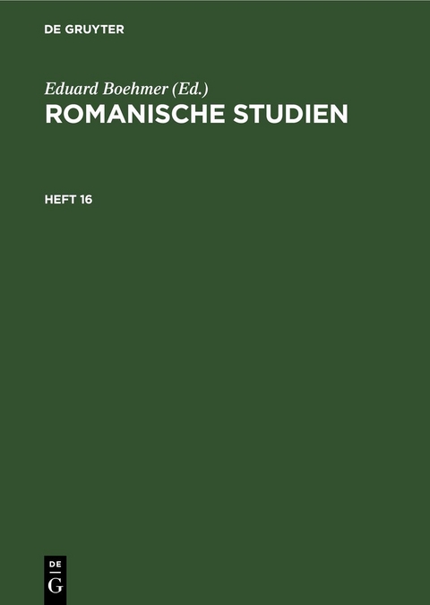 Romanische Studien / Romanische Studien. Heft 16 - 