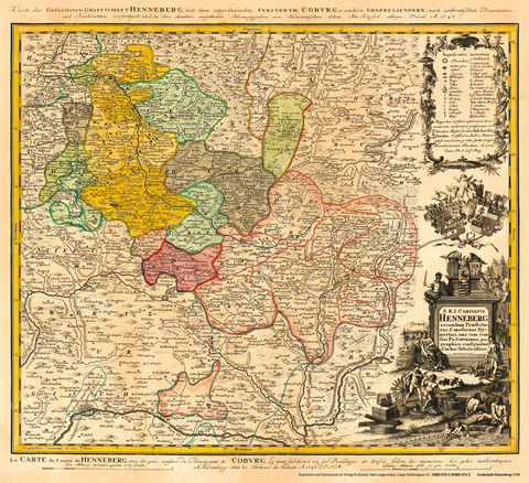 Historische Karte: GRAFSCHAFT HENNEBERG - Henneberger Land 1743 (plano) - Johann Jacob Zinick