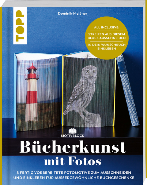 Motivblock - B&uuml;cherkunst mit Fotos. In Streifen geschnittene Fotos in ein Buch geklebt ergeben ein beeindruckendes Bild - Dominik Mei&szlig;ner