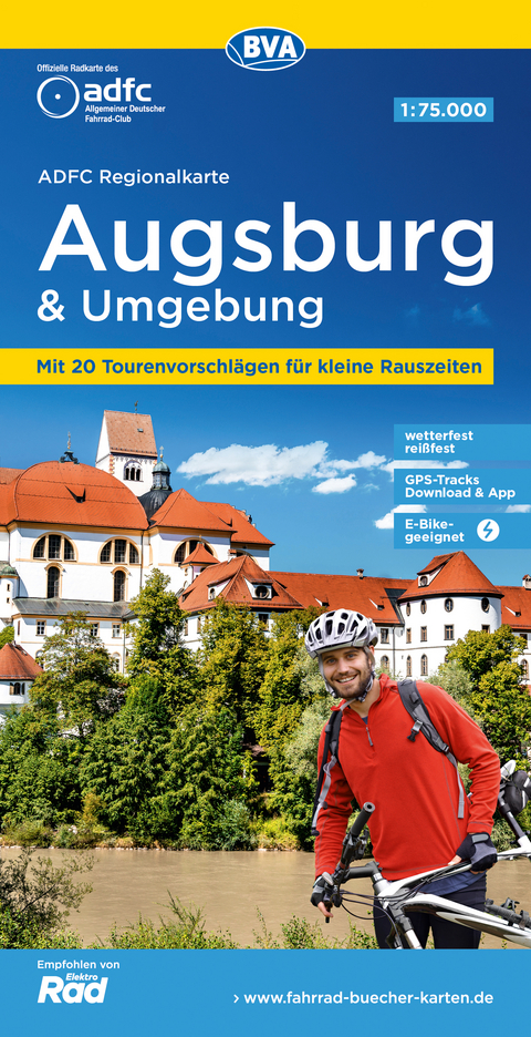 ADFC-Regionalkarte Augsburg und Umgebung, 1:75.000, mit Tagestourenvorschl&auml;gen, rei&szlig;- und wetterfest, E-Bike-geeignet, GPS-Tracks-Download