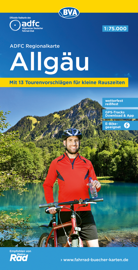 Allg&auml;u 1:75.000, rei&szlig;- und wetterfest, E-Bike-geeignet, GPS-Tracks-Download - 