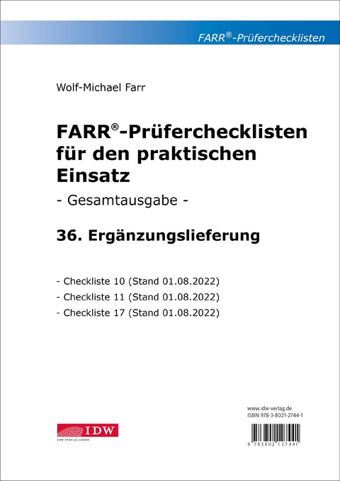 Farr, Prüfercheckl. 36. Erg.Lief. z. Grundwerk, inkl. CL 10,11 + 17 - Wolf-Michael Farr