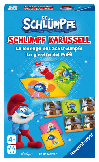 Ravensburger Mitbringspiel - 20990 - Schlumpf Karussell, das spannende Kreisel-Merkspiel für kleine und große Schlumpf-Fans ab 4 Jahren