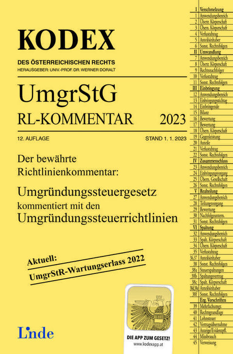KODEX Umgr&uuml;ndungssteuergesetz-Richtlinienkommentar 2023 - G&uuml;nter Wellinger