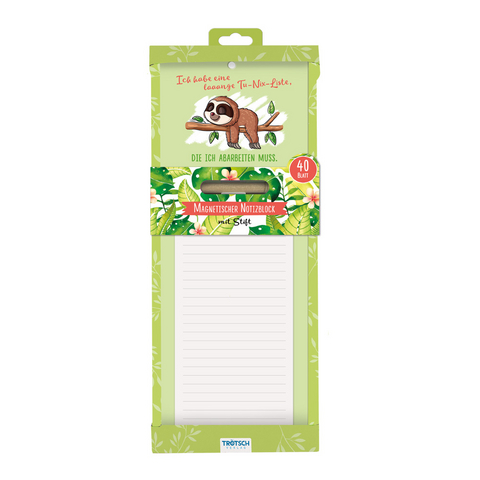 Tr&ouml;tsch Notizblock mit Stift und Magnet Faultier - 