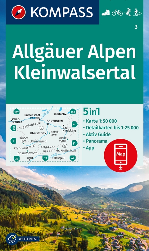 KOMPASS Wanderkarte 3 Allg&auml;uer Alpen, Kleinwalsertal 1:50.000