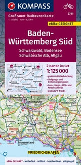 KOMPASS Großraum-Radtourenkarte 3711 Baden-Württemberg Süd, Schwarzwald, Bodensee, Schwäbische Alb, Allgäu, 1:125.000 - 