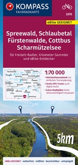 KOMPASS Fahrradkarte 3370 Spreewald, Schlaubetal, Fürstenwalde, Cottbus, Scharmützelsee mit Knotenpunkten 1:70.000 - 