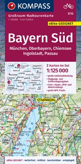 KOMPASS Großraum-Radtourenkarte 3712 Bayern Süd, Oberbayern, Chiemsee, Ingolstadt, Passau, München, 1:125.000 - 