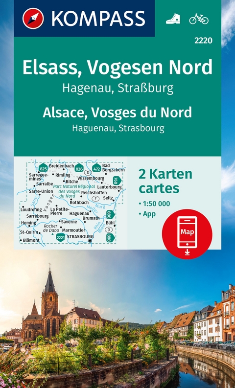 KOMPASS Wanderkarten-Set 2220 Elsass, Vogesen Nord, Hagenau, Stra&szlig;burg / Alsace, Vosges du Nord, Haguenau, Strasbourg (2 Karten) 1:50.000