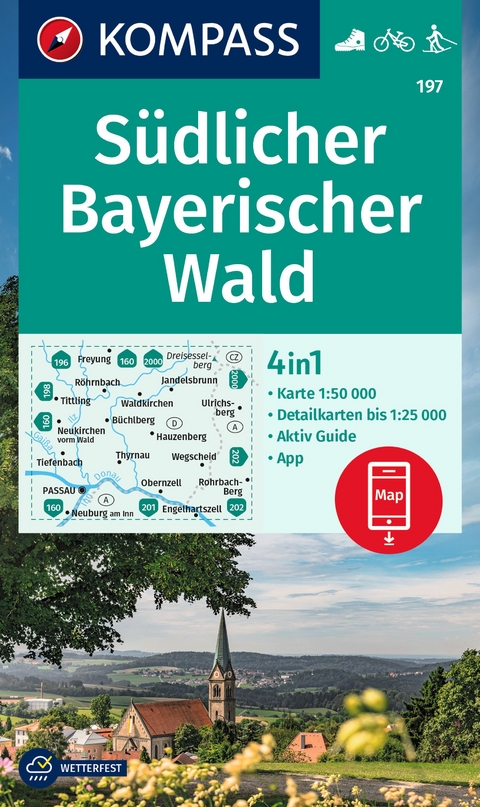 KOMPASS Wanderkarte 197 S&uuml;dlicher Bayerischer Wald 1:50.000