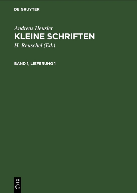 Kleine Schriften. Band 1, Lieferung 1