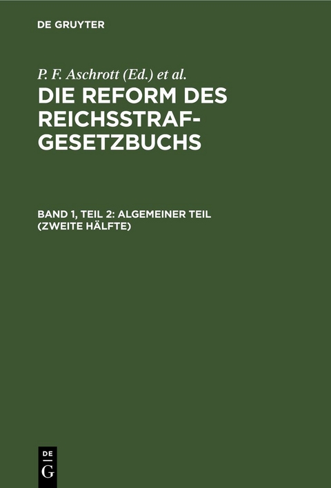 Algemeiner Teil (Zweite H&auml;lfte)