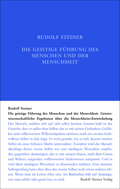 Die geistige F&uuml;hrung des Menschen und der Menschheit - Rudolf Steiner