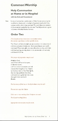 Common Worship: Holy Communion at Home or in Hospital Order Two card