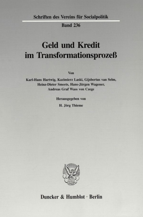 Geld und Kredit im Transformationsproze&szlig;. - 