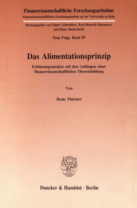 Das Alimentationsprinzip. - Beate Thiemer