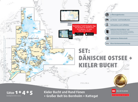 Sportbootkarten Satz 1, 4 und 5 Set: D&auml;nische Ostsee und Kieler Bucht (Ausgabe 2023)