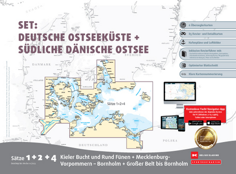 Sportbootkarten Satz 1, 2 und 4 Set: Deutsche Ostseek&uuml;ste und S&uuml;dliche D&auml;nische Ostsee (Ausgabe 2023)