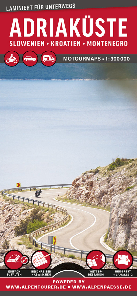 MoTourMaps Adriak&uuml;ste Slowenien &bull; Kroatien &bull; Montenegro Auto- und Motorradkarte 1:300.000