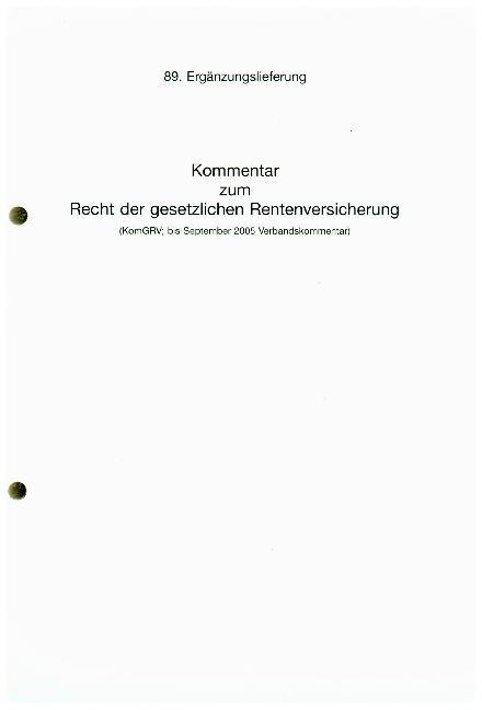 Kommentar zum Recht der gesetzlichen Rentenversicherung. Sozialgesetzbuch - SGB 89. Erg. - 