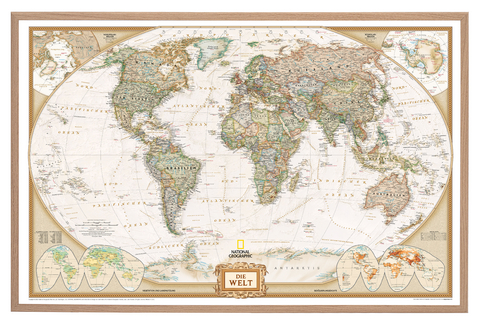 National Geographic Weltkarte auf Kork-Pinnwand in Deutsch, 90x60cm