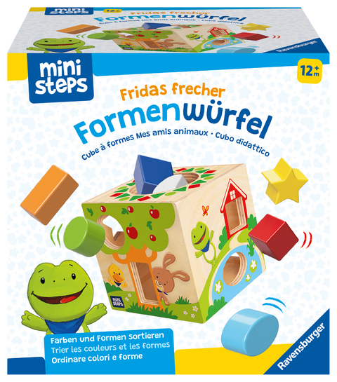 Ravensburger ministeps 4581 Fridas frecher Formen-W&uuml;rfel, Klassisches Formensortierspiel aus Holz, Baby-Spielzeug ab 1 Jahr