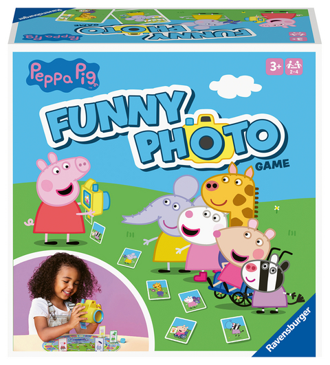 Ravensburger 20982 - Peppa Pig Funny Photo Game, Aktionsspiel mit den beliebten Figuren aus der Peppa Wutz Fernsehserie, mit handlicher Spielzeug Kamera, f&uuml;r 2 bis 4 Kinder ab 3 Jahren