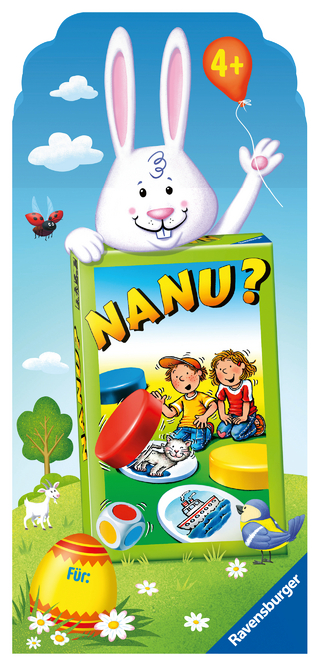 Ravensburger 80544 Osteraktion Nanu? Mitbringspiel für 2-4 Spieler, Merkspiel ab 4 Jahren, kompaktes Format, Merkspiel, Würfelspiel