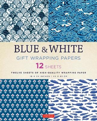 Blue & White Gift Wrapping Papers - 12 Sheets