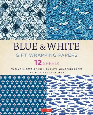 Blue & White Gift Wrapping Papers - 12 Sheets - 