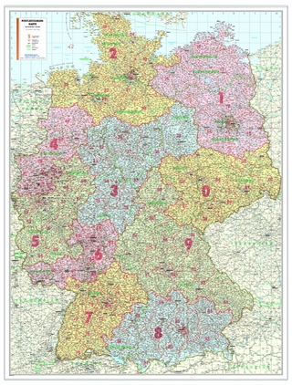 Postleitzahlenkarte Deutschland als Poster, mit Leisten