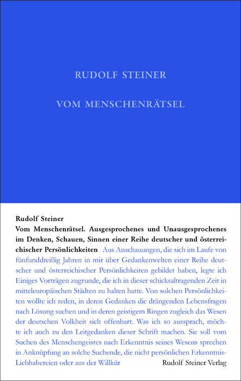 Vom Menschenr&auml;tsel - Rudolf Steiner