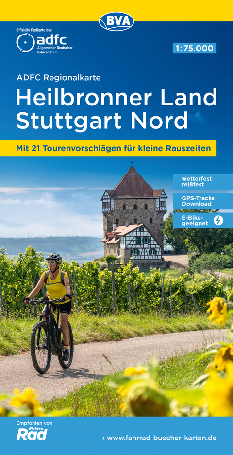 ADFC-Regionalkarte Heilbronner Land - Stuttgart Nord 1:75.000, rei&szlig;- und wetterfest, mit kostenlosem GPS-Download der Touren via BVA-website oder Karten-App