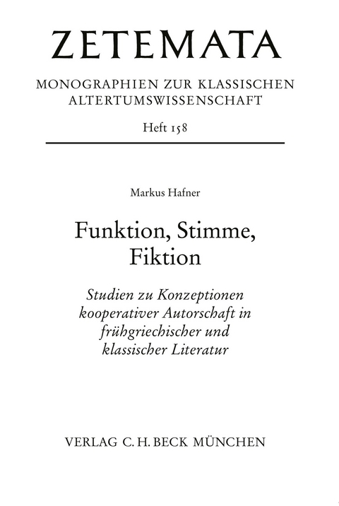 Zetemata / Funktion, Stimme, Fiktion - Markus Hafner