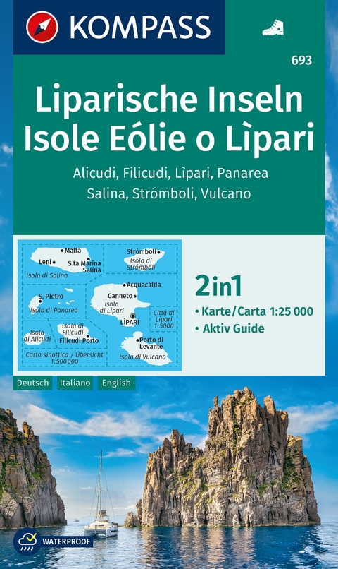 Liparische Inseln, Isole E&oacute;lie o L&igrave;pari, Alicudi, Filicudi, L&igrave;pari, Panarea, Salina, Str&oacute;mboli, Vulcano 1:25.000