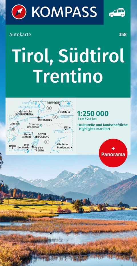 KOMPASS Autokarte Tirol, S&uuml;dtirol, Trentino/Tirolo, Alto Adige, Trentino 1:250.000