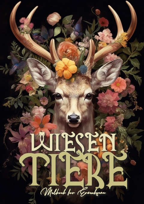 Wiesentiere Blumen und Tiere Graustufen Malbuch f&uuml;r Erwachsene - Musterst&uuml;ck Grafik