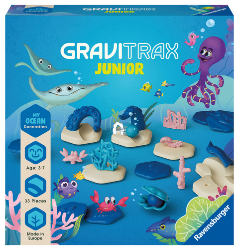 Ravensburger GraviTrax Junior Extension Ocean - Erweiterbare Kugelbahn f&uuml;r Kinder, &uuml;berwiegend aus nachwachsenden Rohstoffen mit Themenwelten, Lernspielzeug und Konstruktionsspielzeug ab 3 Jahren