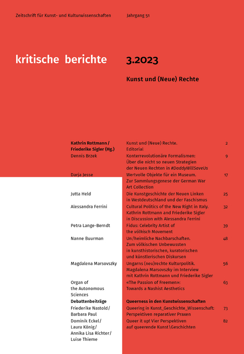Kritische Berichte : Zeitschrift f&uuml;r Kunst- und Kulturwissenschaften / Jahrgang 51, Heft 3.2023 - 