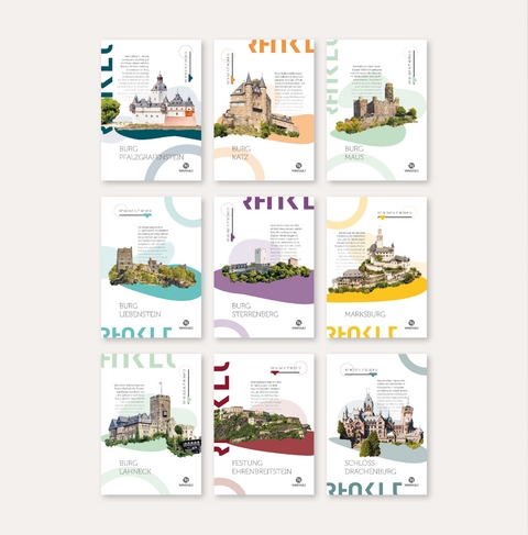 Postkarten-Set rechtsrheinische Burgen und Schl&ouml;ssern am Mittelrhein